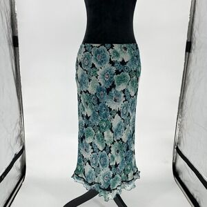 Allison Taylor Blue Teal 100% Silk Maxi Skirt Boho Fairy Whimsygoth Women's L